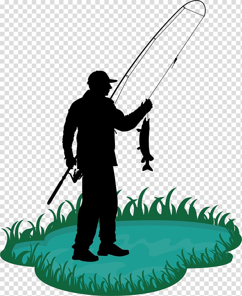 Silhouette of man holding fishing rod with fish, Fishing rod
