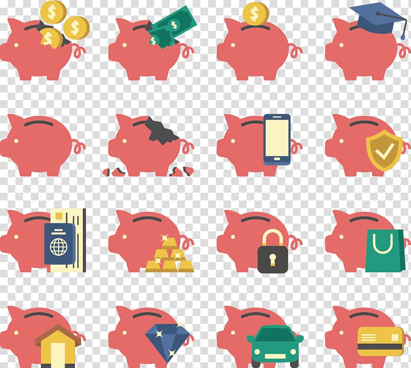 Piggy bank Saving Money Icon, Hand-painted piggy bank transparent background PNG clipart