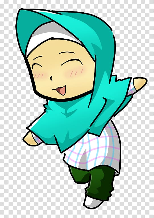 children wearing green hijab headdress illustration, Islam Chibi Muslim Girl Drawing, Muslim Svg Free transparent background PNG clipart