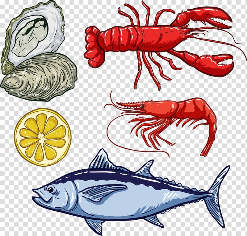 Fish Lobster Seafood Illustration, red lobster and fish transparent background PNG clipart