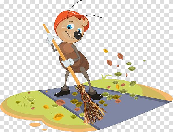 Cleaner Janitor Broom illustration, Sweeping ants transparent background PNG clipart