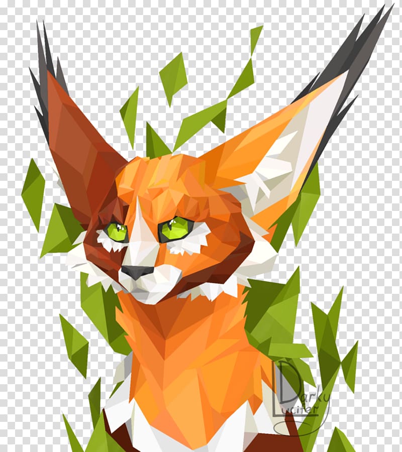 Drawing Red fox Bearded Collie Character, low poly transparent background PNG clipart