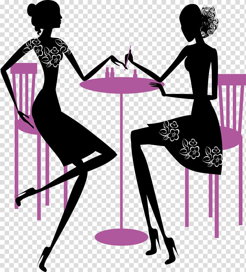 two woman sitting on chair graphic art, Nail salon Beauty Parlour Manicure Nail technician, Restaurant floral transparent background PNG clipart