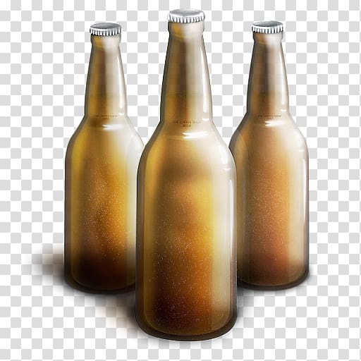 three brown bottles illustration, glass bottle beer bottle tableware drinkware, Beer transparent background PNG clipart