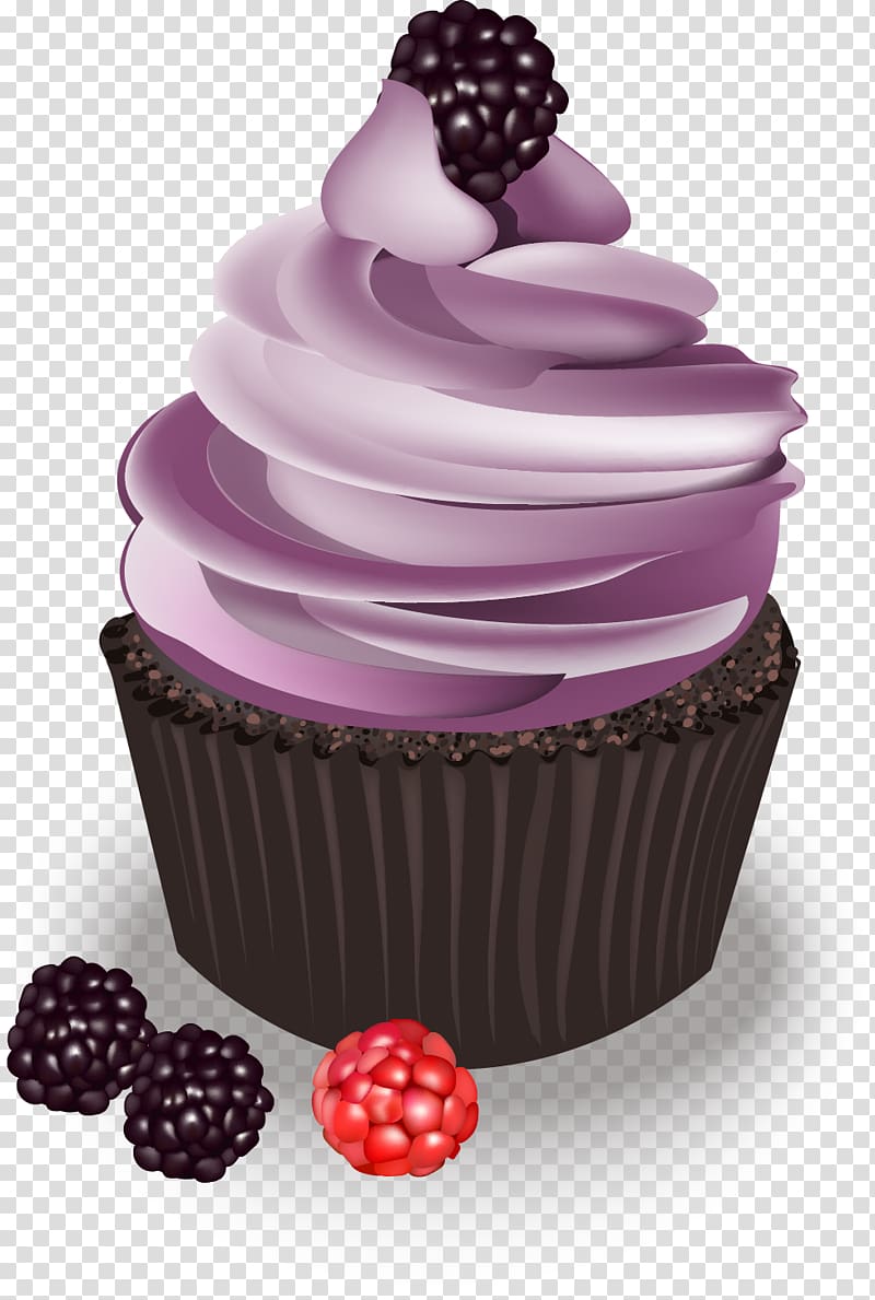 Ice cream Cupcake Blueberry, hand painted blueberry cake transparent background PNG clipart