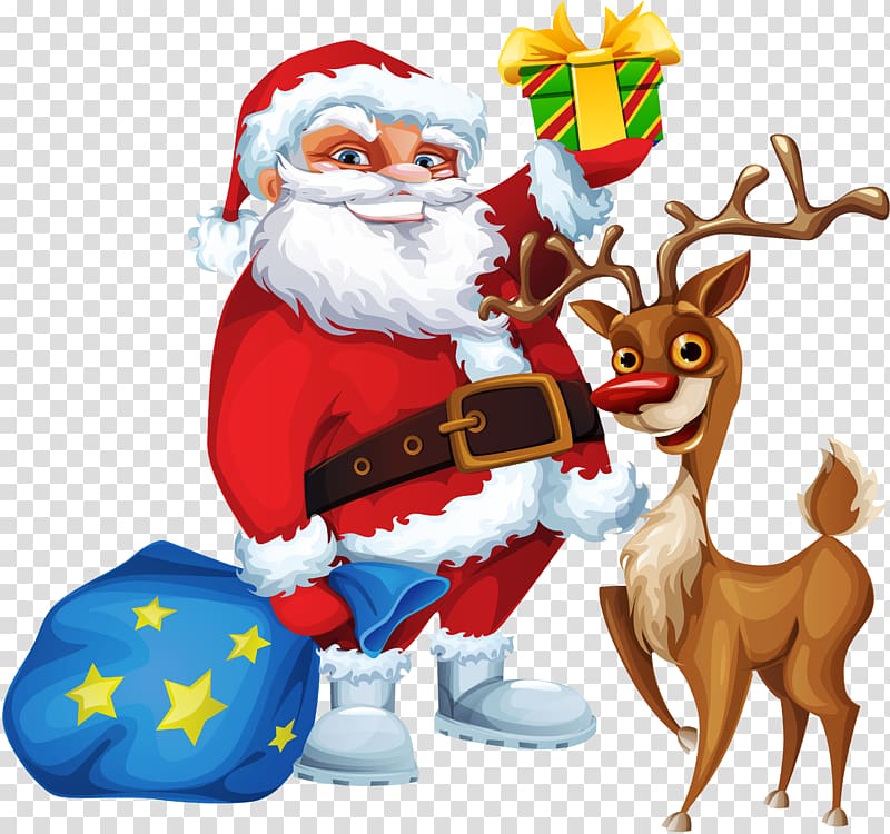 Rudolph Santa Clauss reindeer Santa Clauss reindeer Christmas, Santa Claus and gifts transparent background PNG clipart