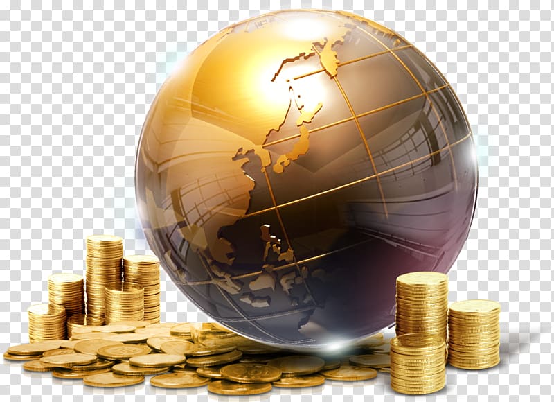 gold globe with coins illustration, Globe Sphere Human behavior, money transparent background PNG clipart