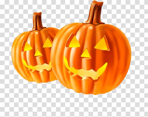two orange Jack-O-Lanterns, Two Pumpkins Halloween transparent background PNG clipart