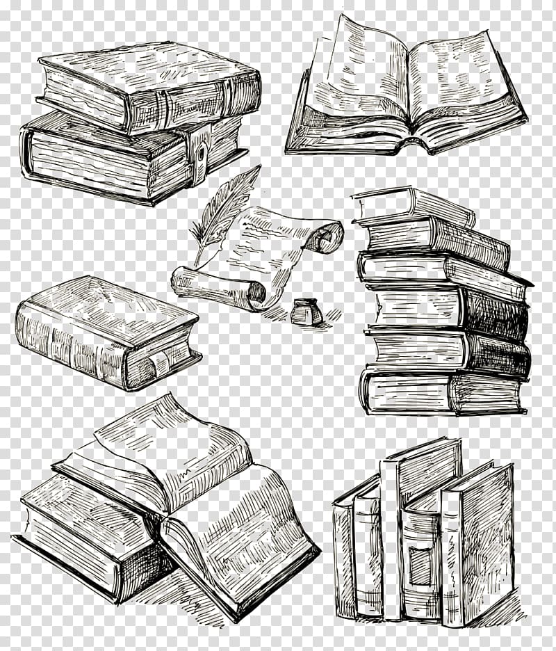 Hardcover Book Drawing Tattoo Idea, Hand-painted books transparent background PNG clipart