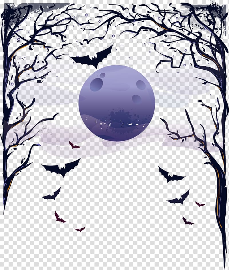 Halloween card Poster Jack-o-lantern, moon bat transparent background PNG clipart