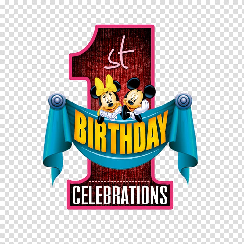 Minnie and Mickey Mouse Celebrations 1 , Logo Banner, 1st birthday transparent background PNG clipart