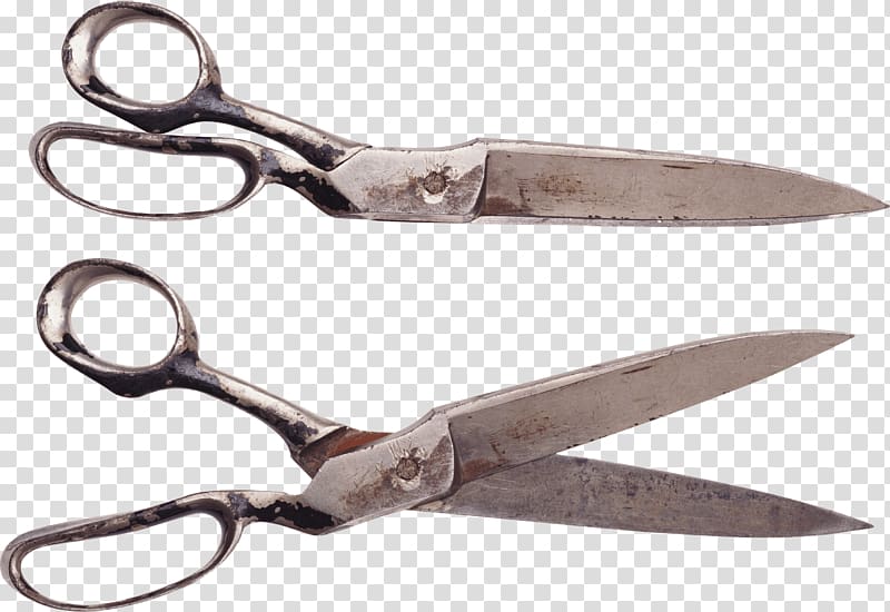 two gray steel scissors collage, Pair Of Vintage Scissors transparent background PNG clipart