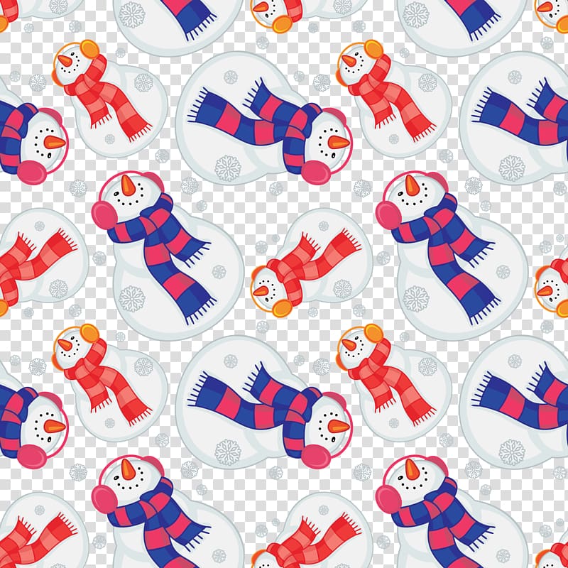 Snowman Scarf Pattern, Wearing a scarf snowman seamless background material transparent background PNG clipart