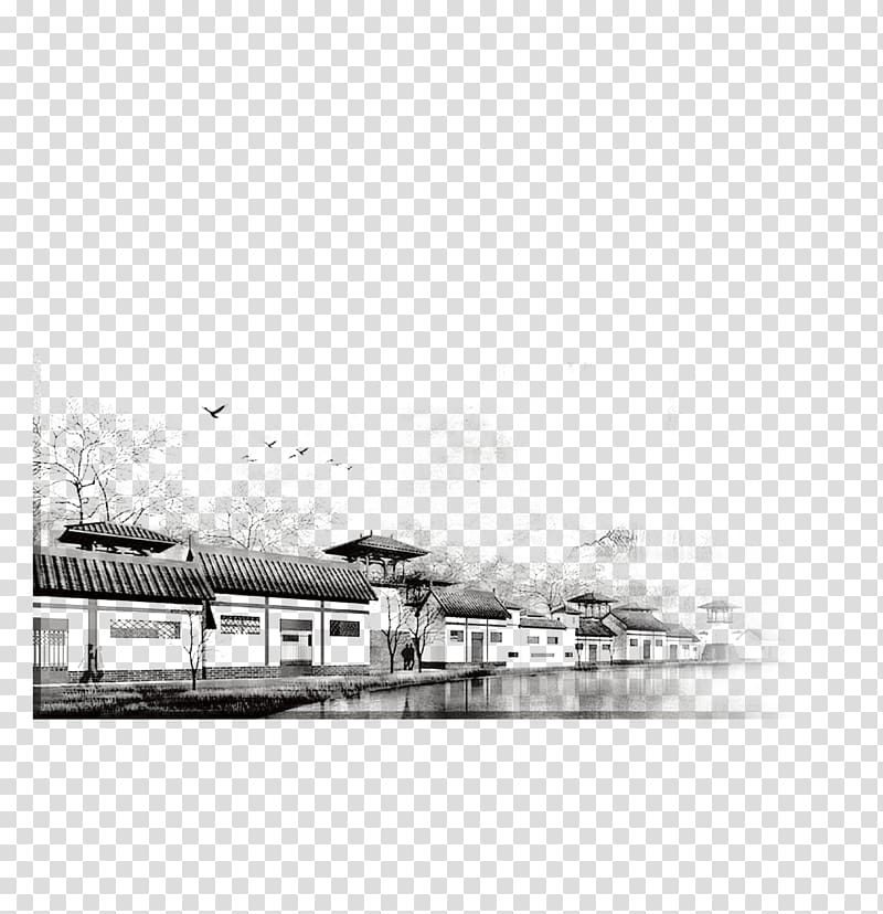 Maotai Black and white Ink wash painting, Black and white ink town FIG. transparent background PNG clipart