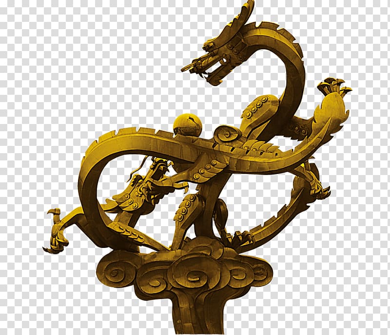 Dragon Dark Golden Statue, Creative dragon statue transparent background PNG clipart