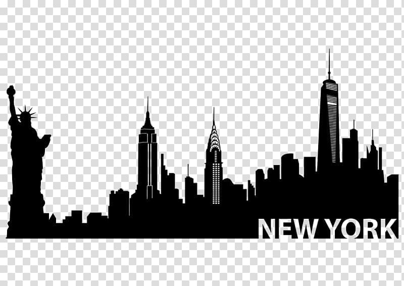 New York City illustration, New York City New City Skyline Silhouette Mural, Silhouette transparent background PNG clipart