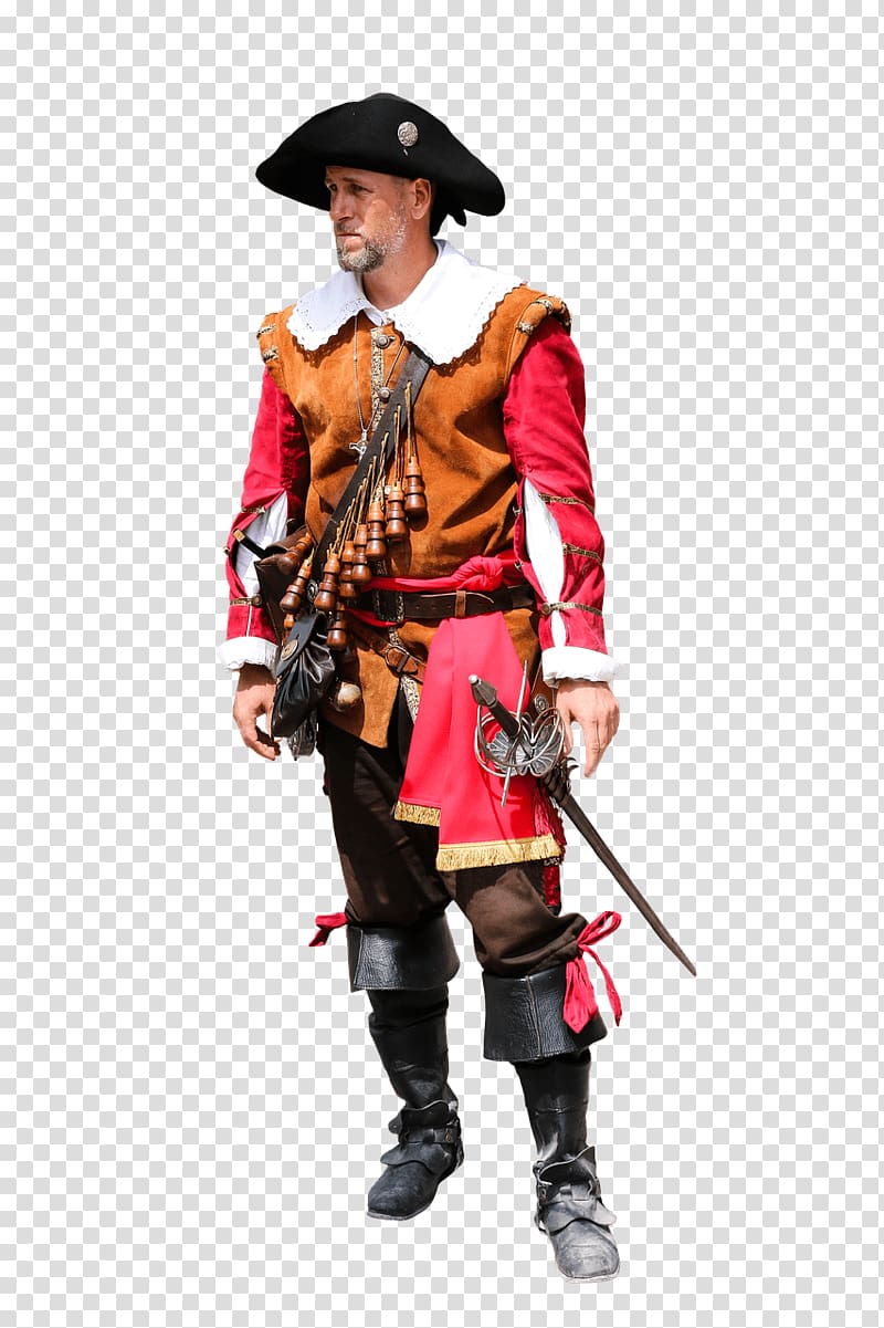 man wearing red and black costume, Soldier With Gun Powder Bags transparent background PNG clipart