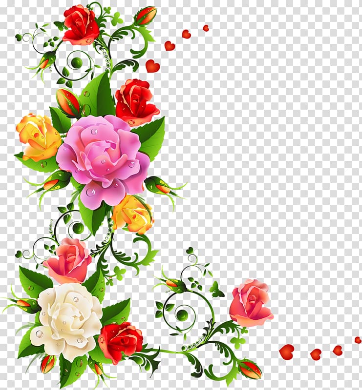pink, red, and white roses border , Border Flowers Color , Hand-painted rose transparent background PNG clipart