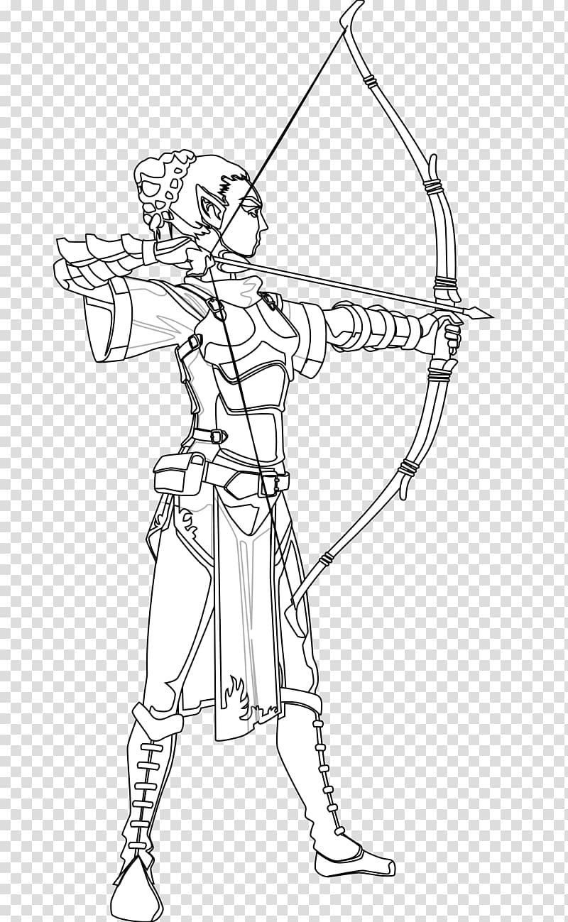 Black and white Drawing Archery Coloring book , Female Archer transparent background PNG clipart