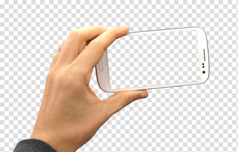person holding white smartphone, Hand Holding Smartphone Landscape transparent background PNG clipart