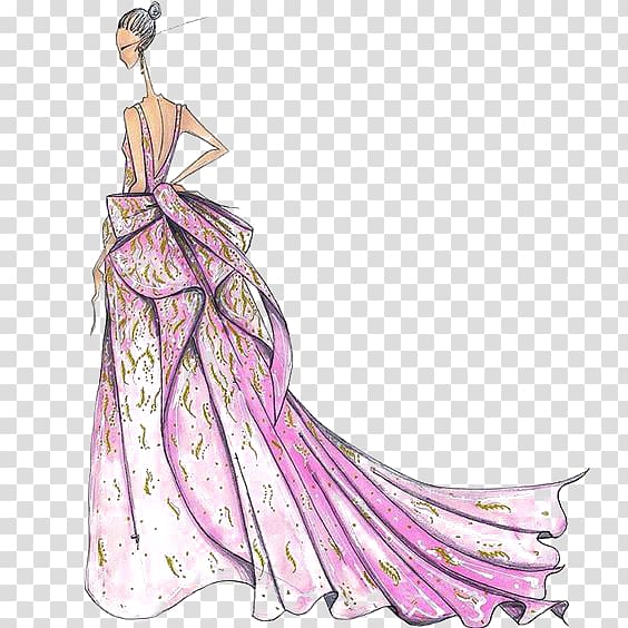 woman wearing backless gown , Designer Dress Illustration, Pink dress girls transparent background PNG clipart