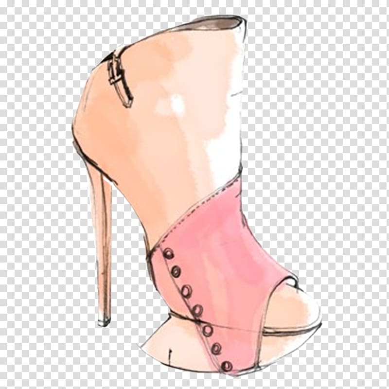 Pink High-heeled footwear Shoe, Hand-drawn illustration pink high heels transparent background PNG clipart