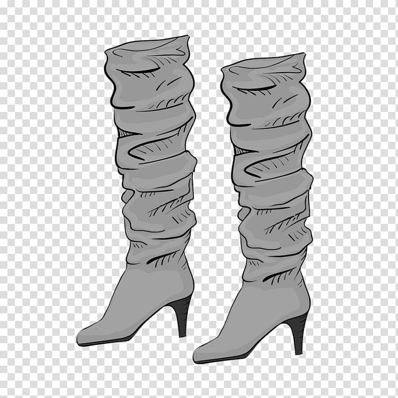 Riding boot High-heeled footwear Shoe, Ms. material pleated gray high boots transparent background PNG clipart