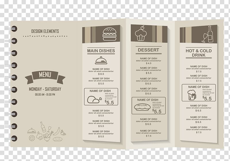 Cafe Menu Restaurant, Stylish restaurant menu material transparent background PNG clipart