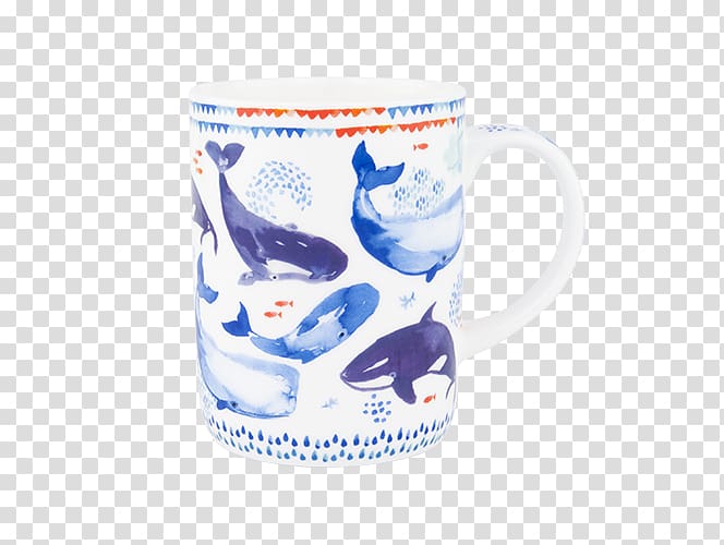 Coffee cup Ceramic Mug Blue and white pottery, Whale Tale transparent background PNG clipart