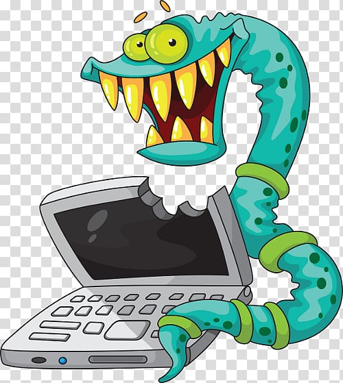 gray laptop and blue snake illustration, Computer worm Computer virus Trojan horse Malware, Computer transparent background PNG clipart