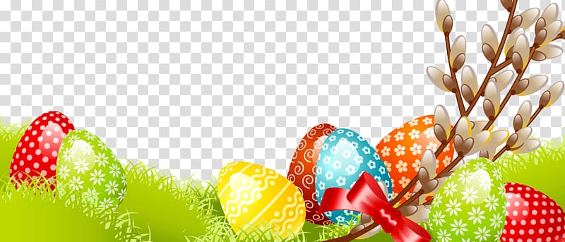 Easter Happiness Family Wish Resurrection of Jesus, Easter eggs decorated with flowers Banner transparent background PNG clipart