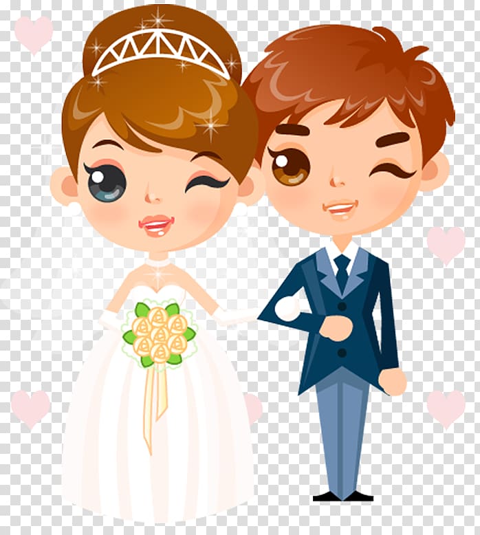 newlywed couple illustration, Wedding invitation Cartoon , Wedding People transparent background PNG clipart
