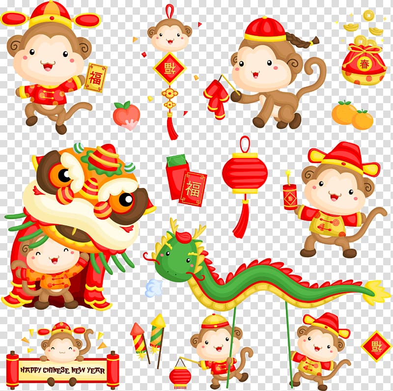 Chinese dragon and monkey , Chinese New Year Monkey , Chinese New Year Monkey transparent background PNG clipart