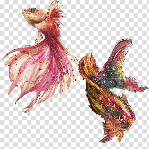 multicolored fishes illustration, Goldfish Watercolor painting Ink wash painting Illustration, Goldfish oil painting material transparent background PNG clipart