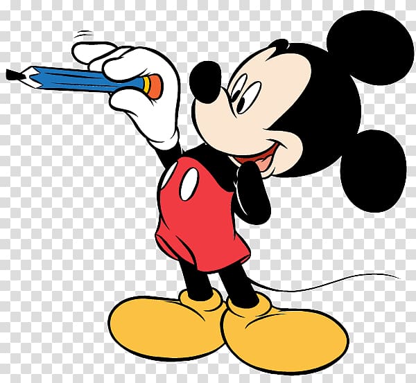Mickey Mouse holding pencil illustration, Mickey Mouse Minnie Mouse The Walt Disney Company , written transparent background PNG clipart