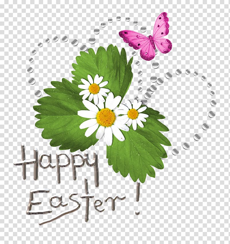 white daisy flowers with happy easter text overlay, Easter Bunny , Happy Easter Text with Deco transparent background PNG clipart