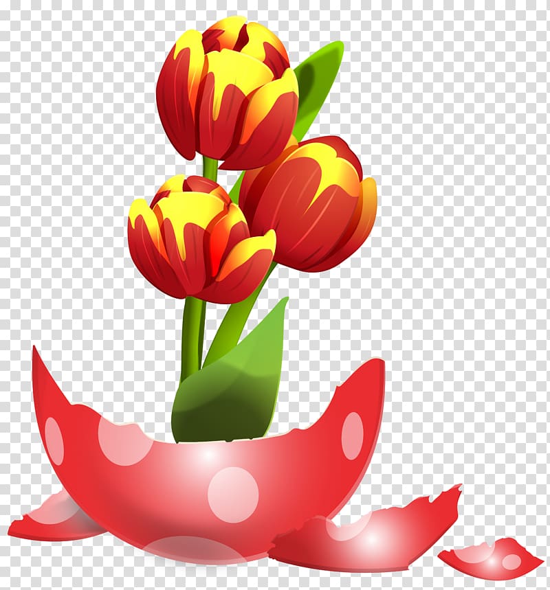 red-and-yellow tulip flowers illustration against blue background, Red Easter egg , Easter Egg Vase transparent background PNG clipart