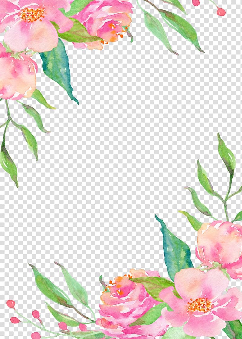 Pink flower borders, pink flowers painting transparent background PNG clipart