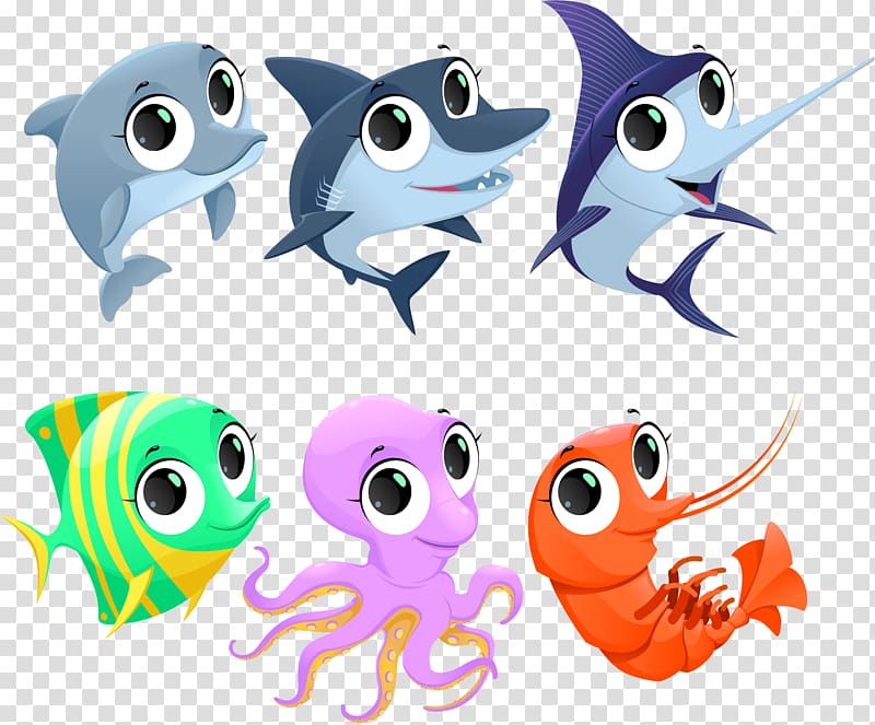 Cartoon Fish Illustration, cute marine animals transparent background PNG clipart