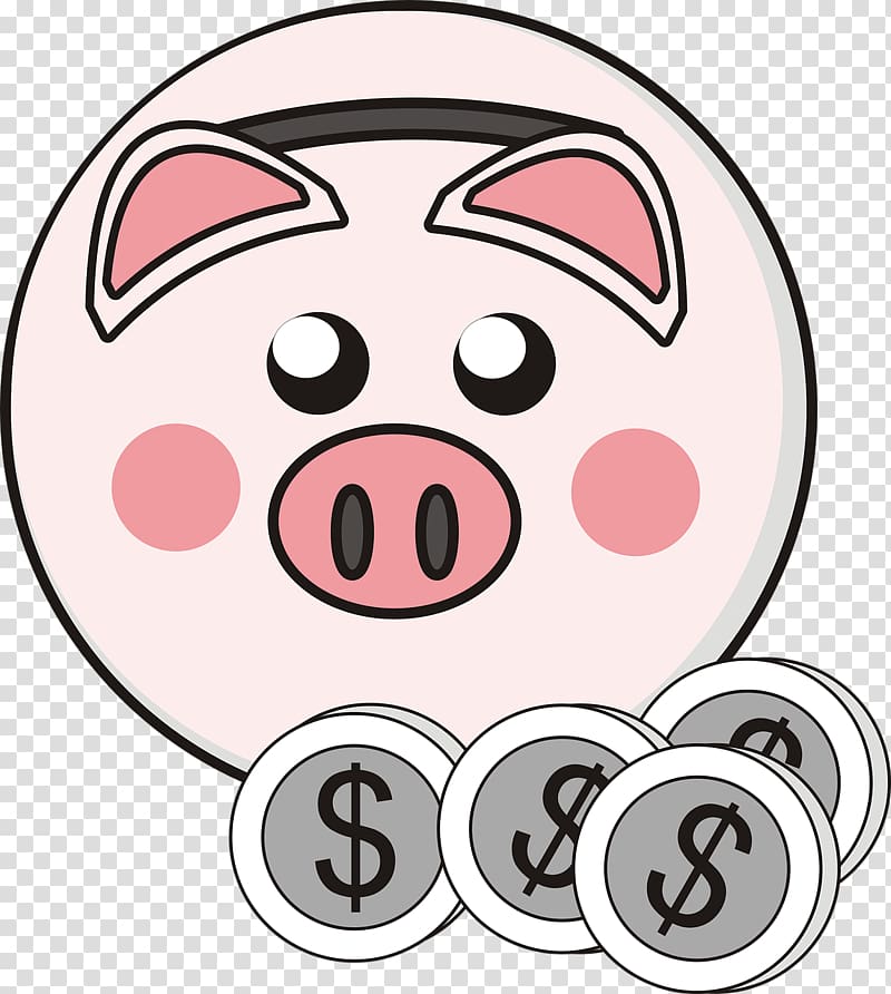 piggy bank sticker, Piggy Bank 4 Coins transparent background PNG clipart