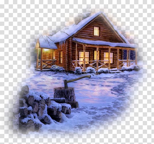 snowy log cabin clip art