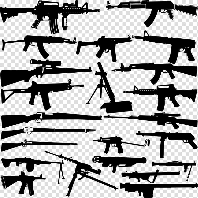 Weapon Sniper rifle Firearm, Silhouette of military weapons transparent background PNG clipart