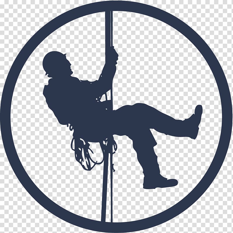 silhouette of man near cable logo illustration, Rope access Facade Building Rope rescue, boy climbing transparent background PNG clipart