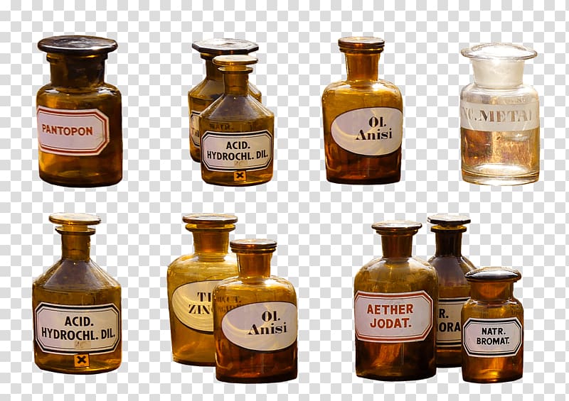 ember glass bottle lot, Pharmacy Flasks Collection transparent background PNG clipart