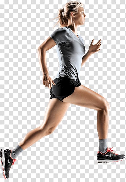 running woman wearing gray shirt and black shorts outfit illustration, Running Woman transparent background PNG clipart