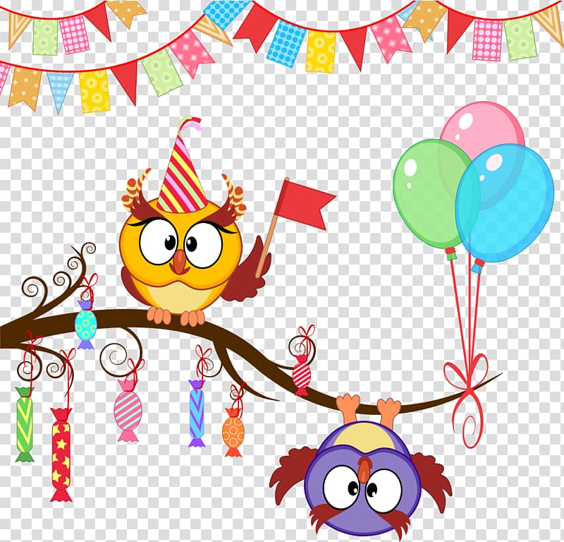 birds illustration, Owl Party Birthday Gift , Birthday Owl transparent background PNG clipart