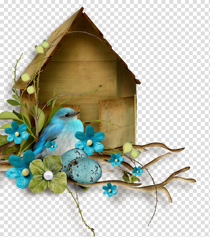 blue bird perching near birdhouse illustration, Bird Blue Icon, Lovely bird and bird house wood transparent background PNG clipart