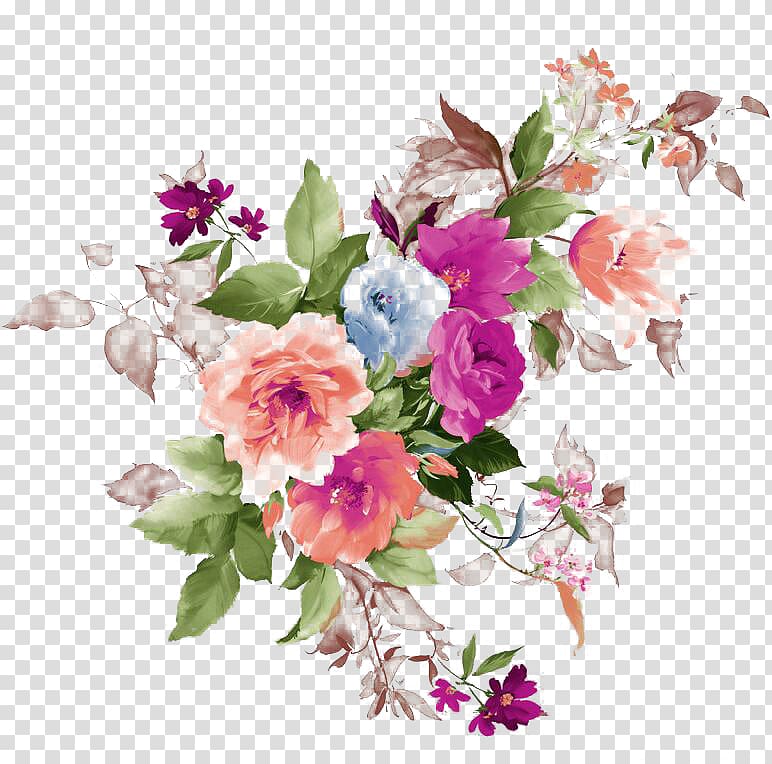 multicolored floral illustration, Flower Floral design, Floral decoration transparent background PNG clipart