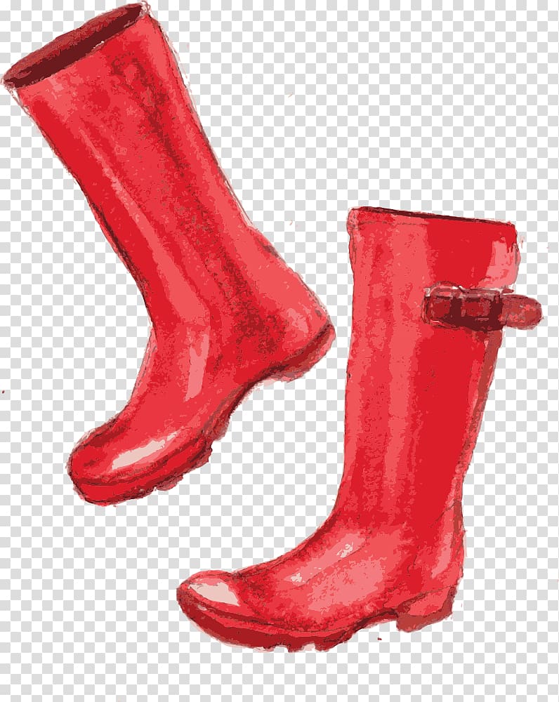 Wellington boot Watercolor painting Shoe, Hand-painted watercolor red boots transparent background PNG clipart