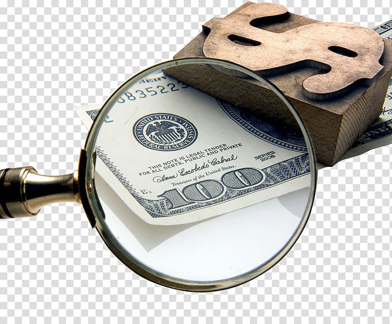 Private money Funding Finance Asset, Creative coin under a magnifying glass transparent background PNG clipart